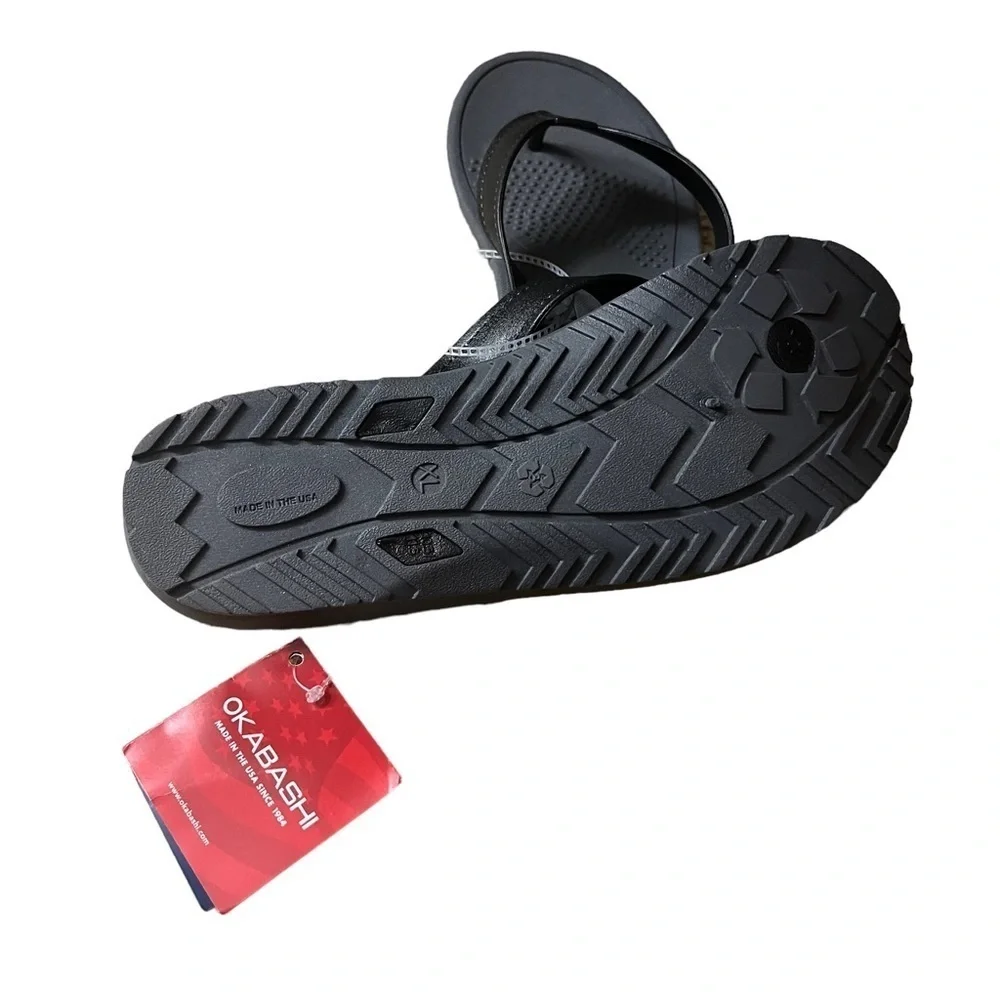 OKBASHI Black Surf Flip Flop Sandals Vegan Men’s Size XL Made in USA -- NWT
